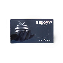 Перчатки BENOVY Nitrile MultiColor BS, нитриловые, черные, S, 50 пар. 3,5 гр.